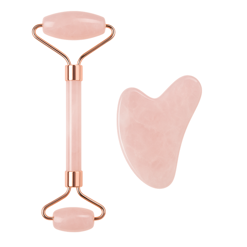 Rose Quartz Roller + Gua Sha Set