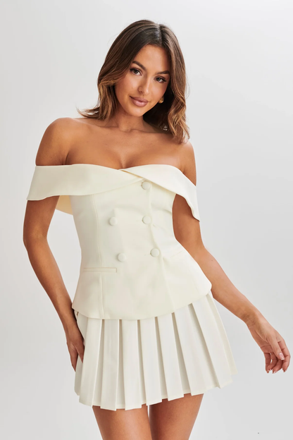 Double-Breasted Pleated Dress